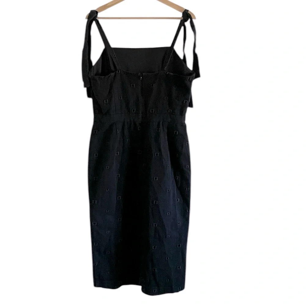 Hunter Bell Leighton Midi Eyelet Dress Women’s Size 12‎ Tie Shoulder Slit Black